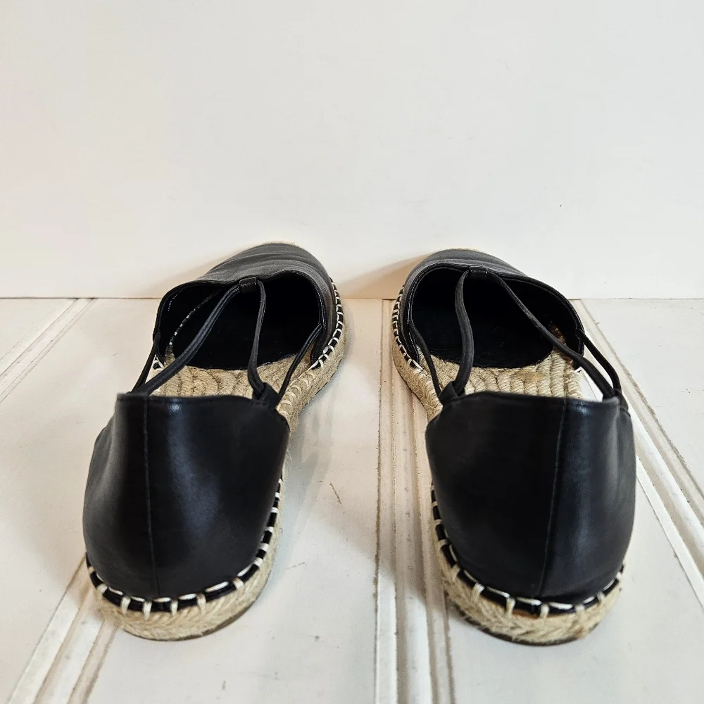 Eileen Fisher Wali Black Leather Espadrilles Women’s 6.5 Slip On Flat Loafers